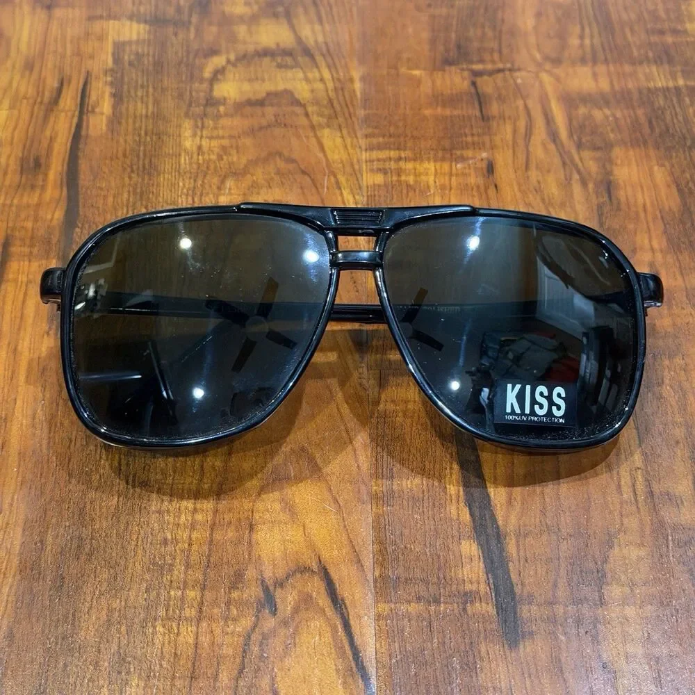 Vintage KISS KS-143HP Black On Black Aviator Style Sunglasses - NOS - New!